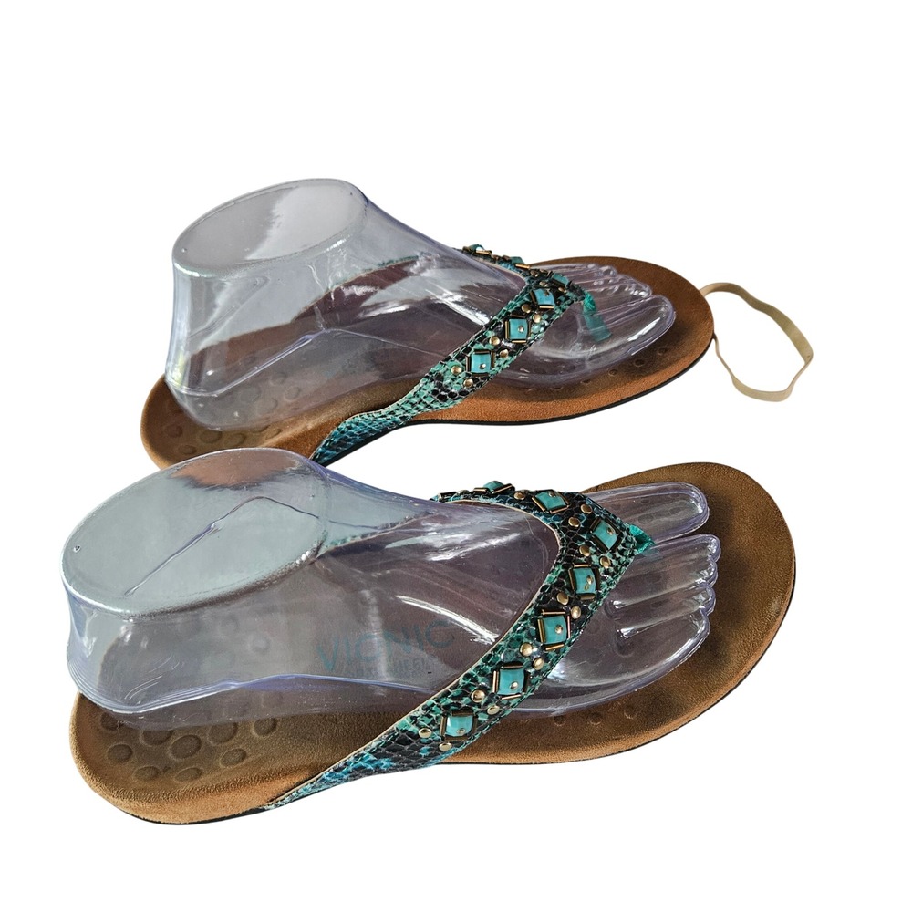 Vionic Floriana Teal Snakeskin Turquoise Studded Orthotic Sandals Womens 8 - Picture 4 of 7